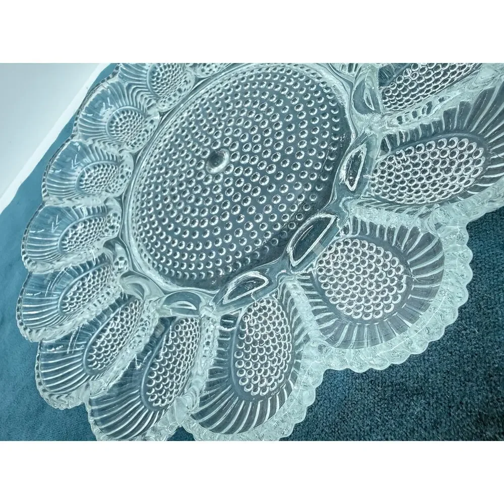 Vintage Clear Glass Deviled Egg Plate 11 Inch Hobnail Pressed Glass Serving Tray